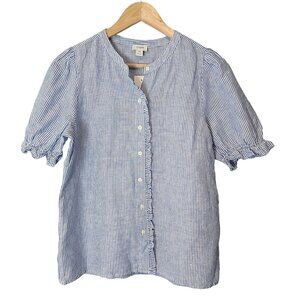 J.Crew Blouse Puff Sleeve Ruffle Striped Button-Down Linen-Cotton XS